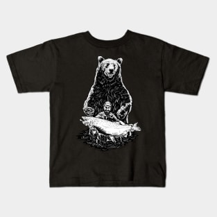 Vintage Bear Fish Fisherman Kids T-Shirt